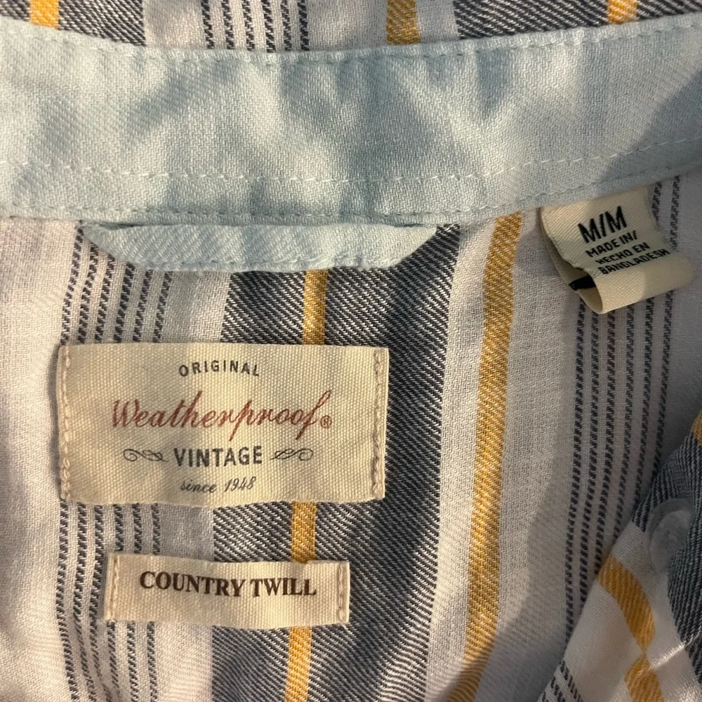 Weatherproof Short Sleeve Country Twill Stripe Shirt Blue Yellow‎ White Size M